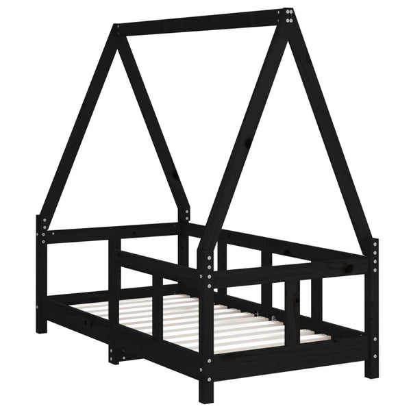 Estructura de cama infantil 70x140 cm pino macizo negro