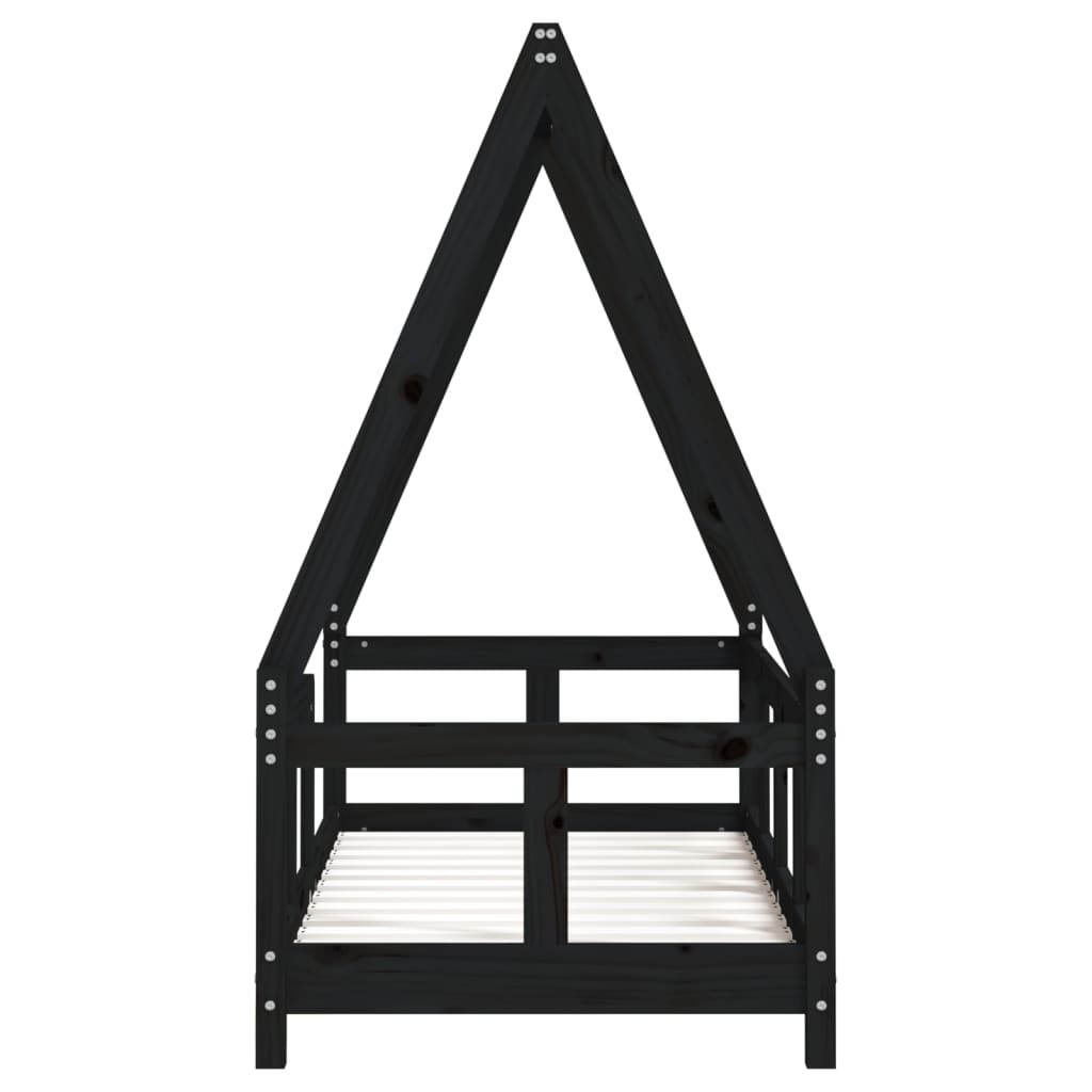 Children's bed frame 70x140 cm black solid pine