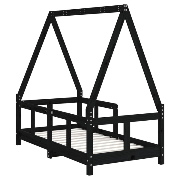 Estructura de cama infantil 70x140 cm pino macizo negro