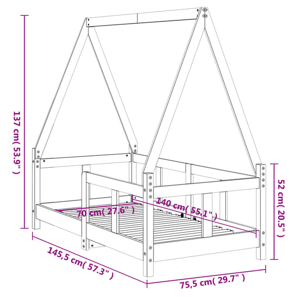 Estructura de cama infantil 70x140 cm pino macizo negro