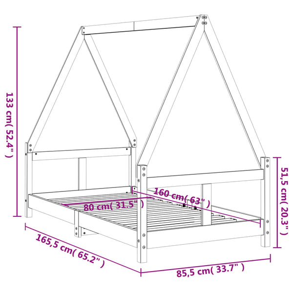 Estructura de cama infantil de pino macizo 80x160 cm