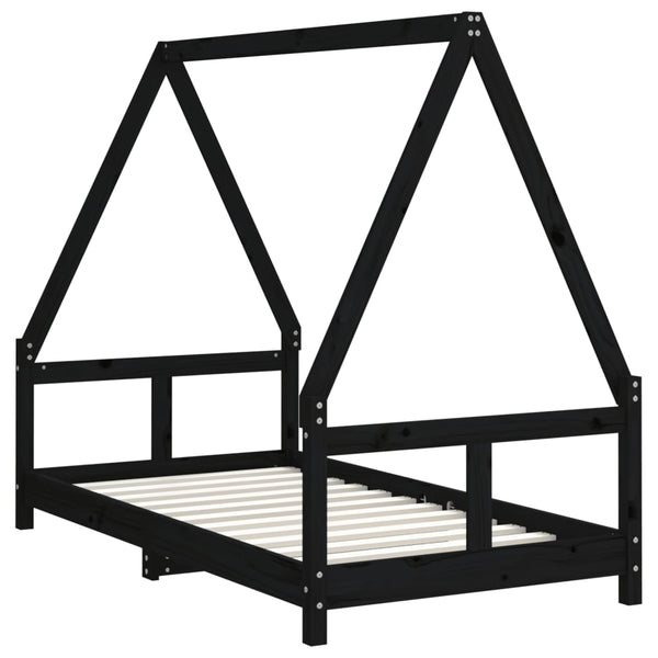 Estructura de cama infantil de pino macizo negro 80x160 cm