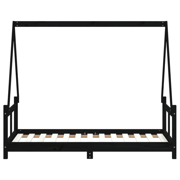 Estructura de cama infantil de pino macizo negro 80x160 cm