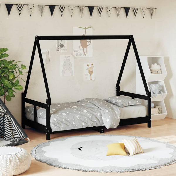 Estructura de cama infantil de pino macizo negro 80x160 cm