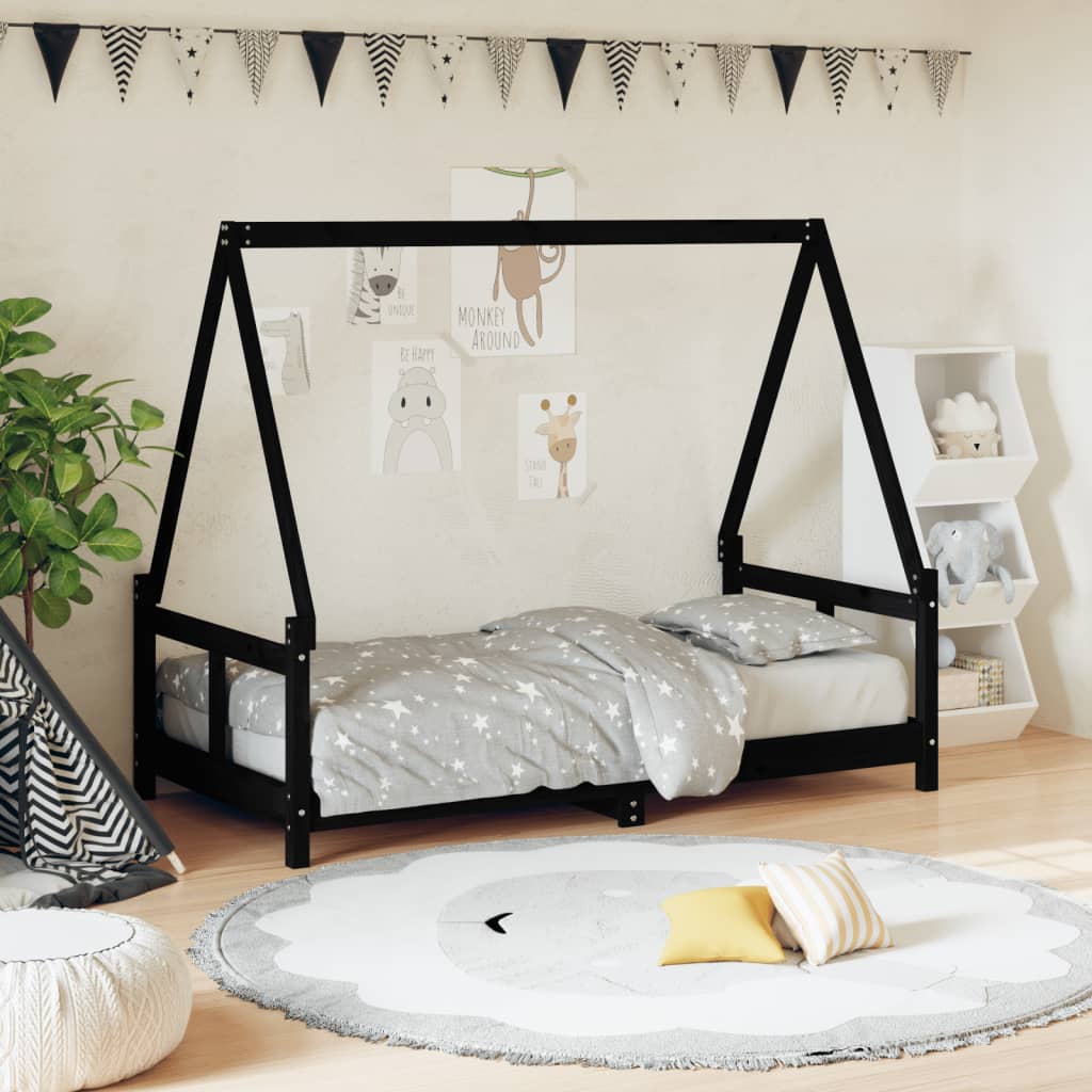 Children's bed frame 80x160 cm black solid pine