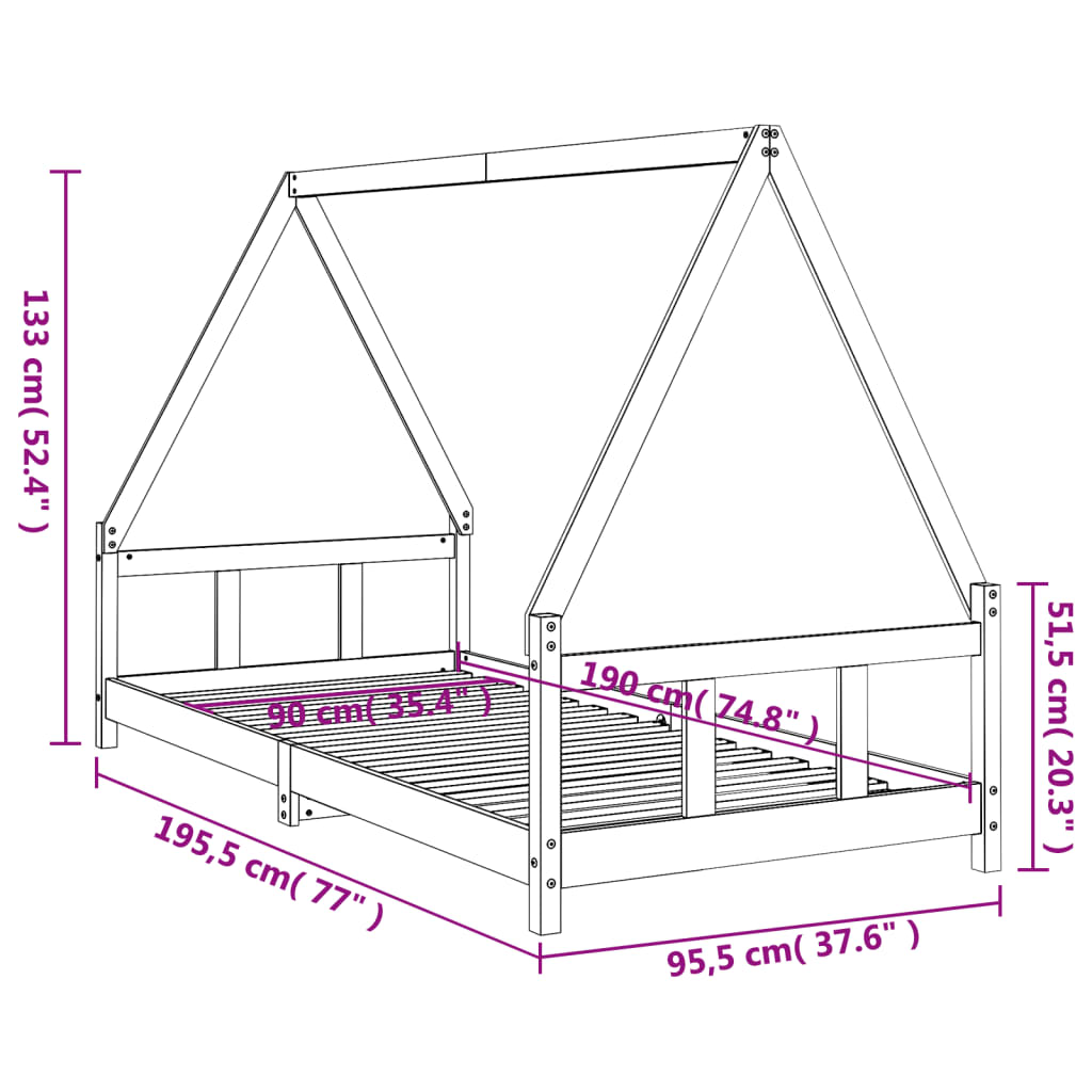 Children's bed frame 90x190 cm solid pine wood