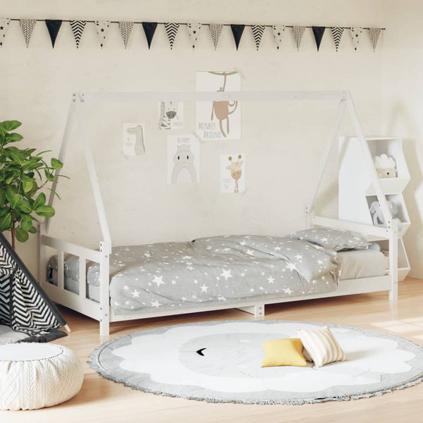 Estructura de cama infantil 90x190 cm pino macizo blanco