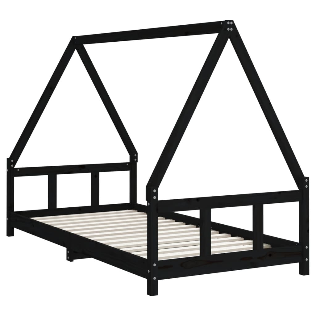 Children's bed frame 90x190 cm black solid pine