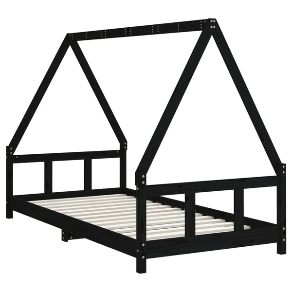 Estructura de cama infantil 90x190 cm pino macizo negro