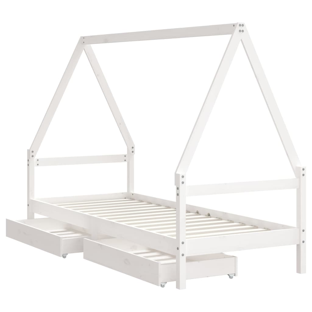 Children's bed frame with drawers 80x200cm white solid pine