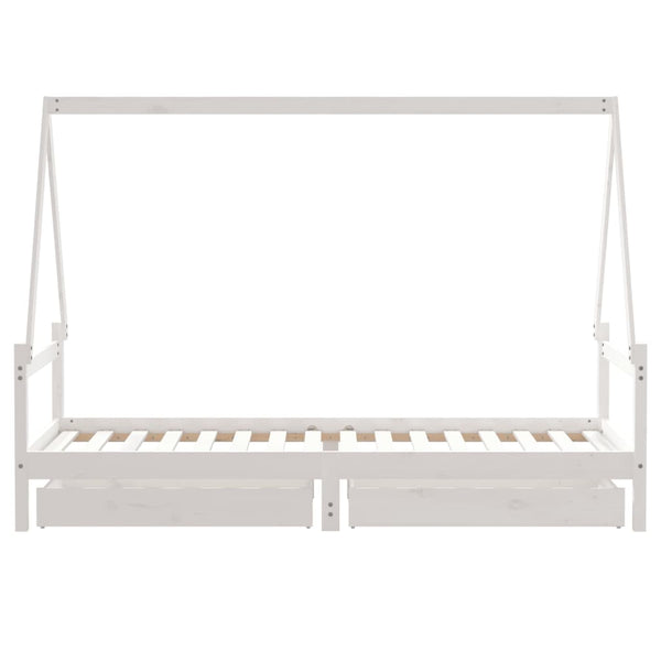 Children's bed frame with drawers 80x200cm white solid pine