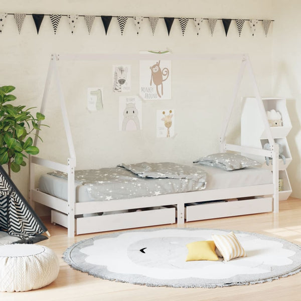 Estructura de cama infantil con cajones 80x200cm pino macizo blanco