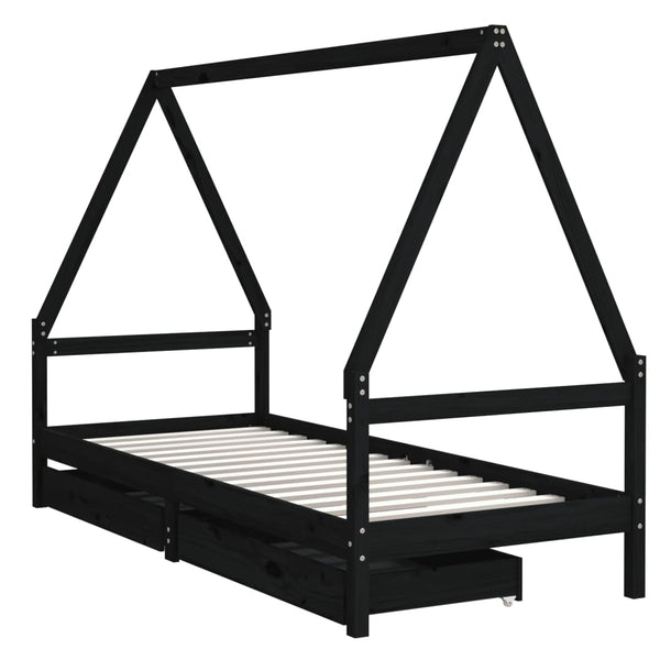 Estructura de cama infantil con cajones 80x200cm pino macizo negro