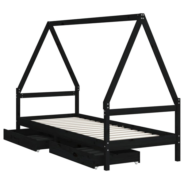 Estructura de cama infantil con cajones 80x200cm pino macizo negro