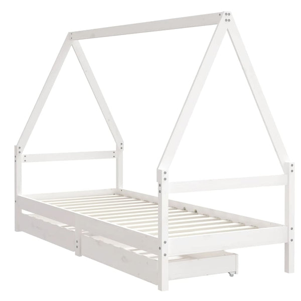 Children's bed frame with drawers 90x200cm solid pine white