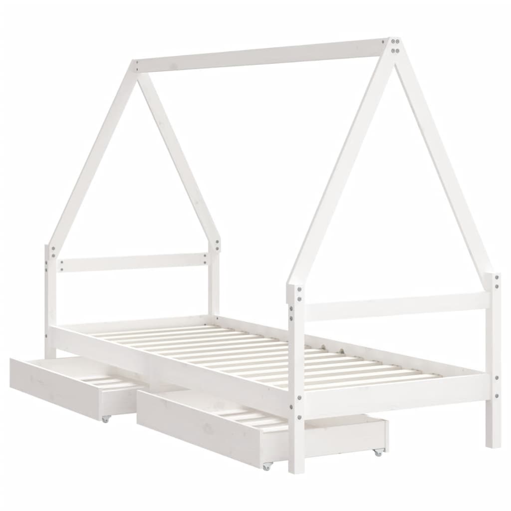 Children's bed frame with drawers 90x200cm solid pine white