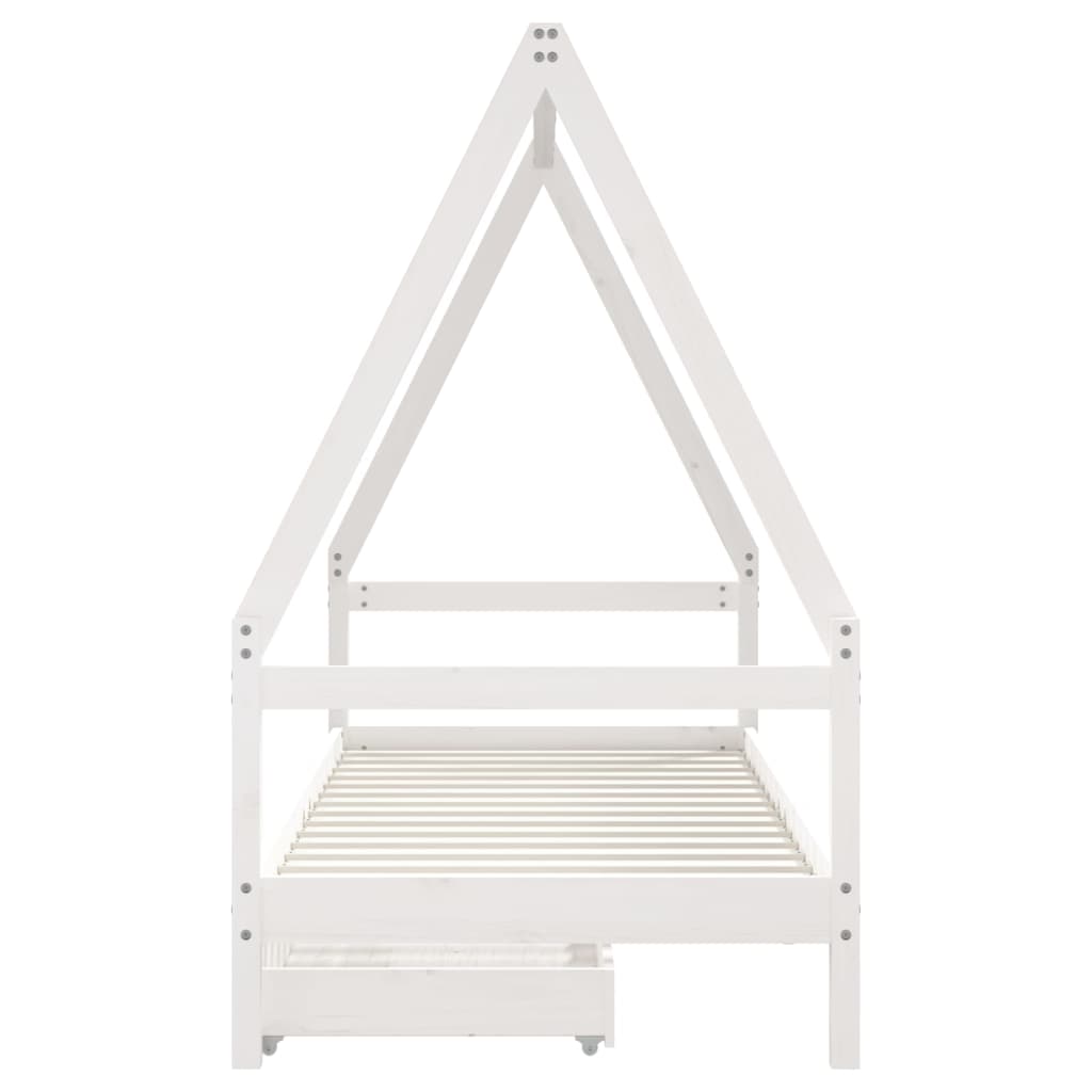 Children's bed frame with drawers 90x200cm solid pine white