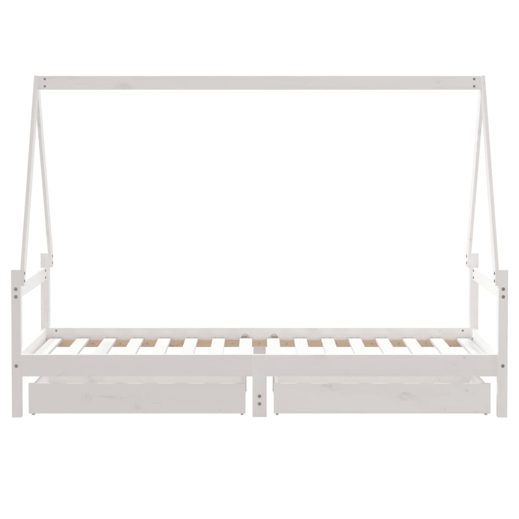 Children's bed frame with drawers 90x200cm solid pine white