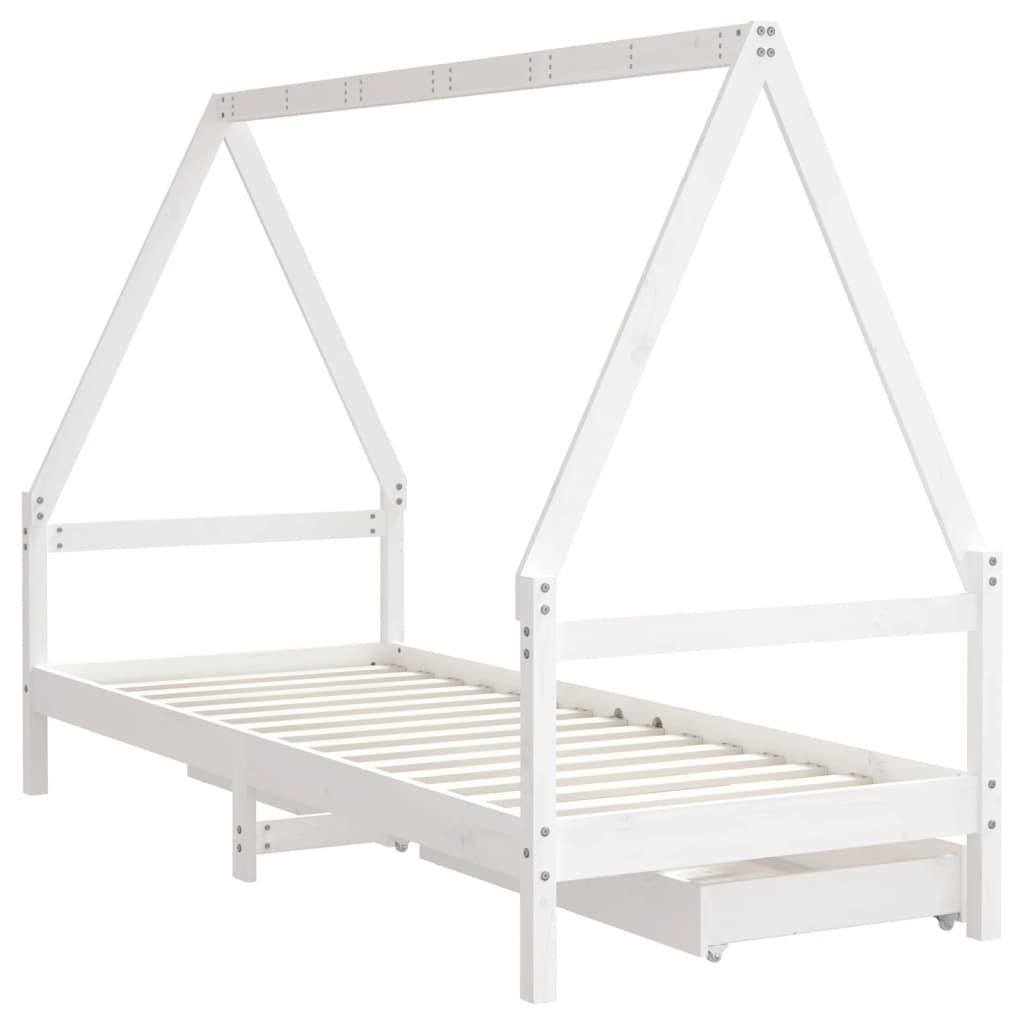 Children's bed frame with drawers 90x200cm solid pine white