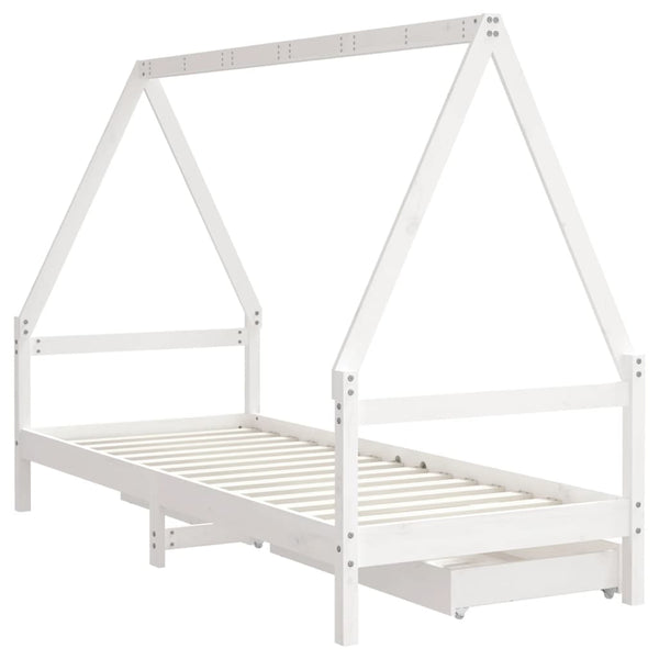 Estrutura cama infantil c/ gavetas 90x200cm pinho maciço branco