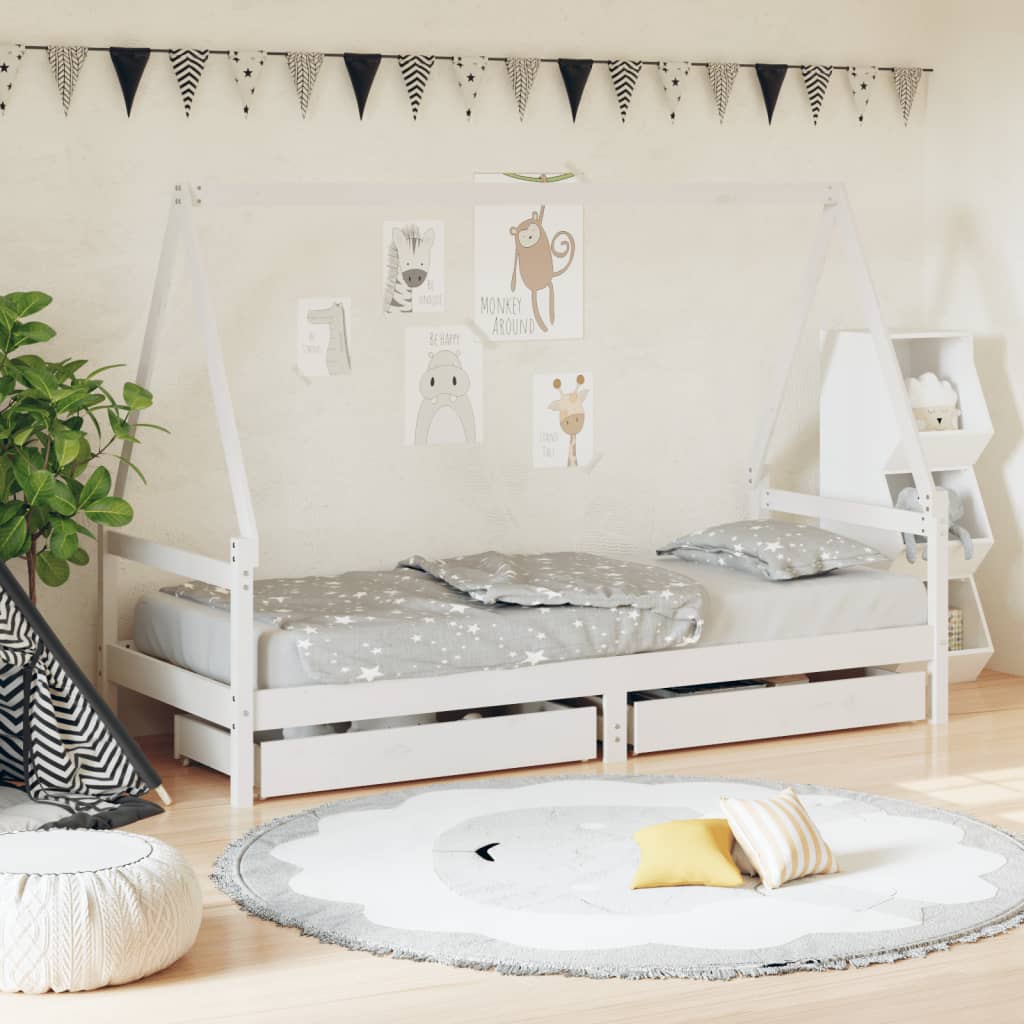 Estructura de cama infantil con cajones 90x200 cm pino macizo blanco