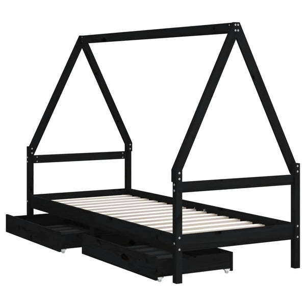 Estructura de cama infantil con cajones 90x200 cm pino macizo negro