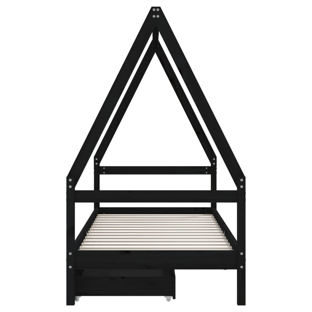 Estructura de cama infantil con cajones 90x200 cm pino macizo negro