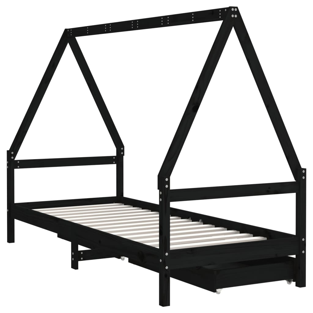 Estructura de cama infantil con cajones 90x200 cm pino macizo negro