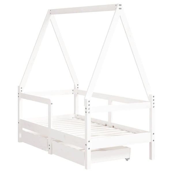 Children's bed frame with drawers 70x140cm solid pine white