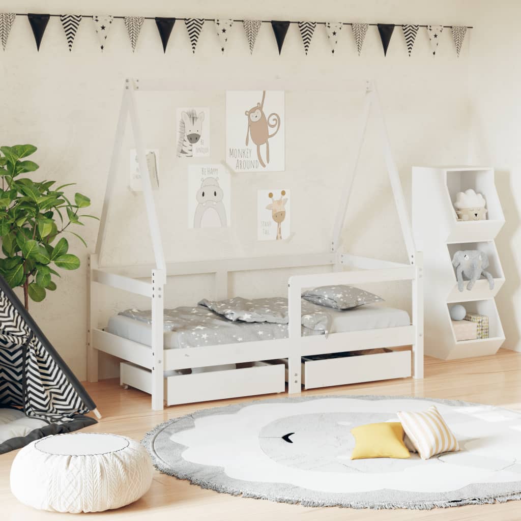 Estructura de cama infantil con cajones 70x140 cm pino macizo blanco
