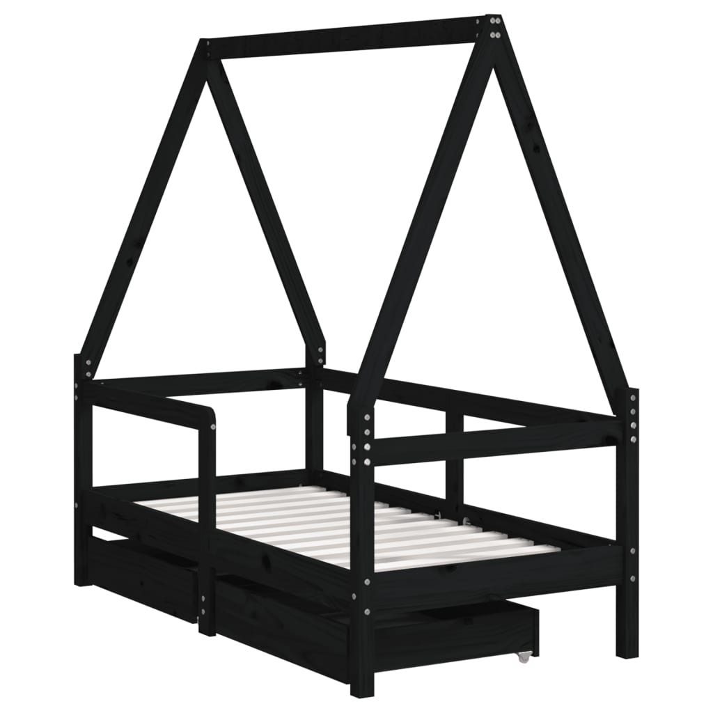 Estructura de cama infantil con cajones 70x140 cm pino macizo negro