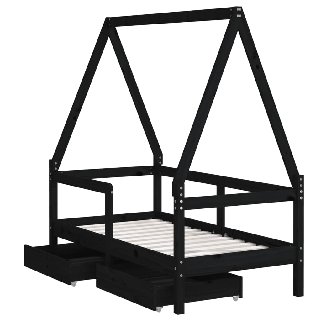 Estructura de cama infantil con cajones 70x140 cm pino macizo negro