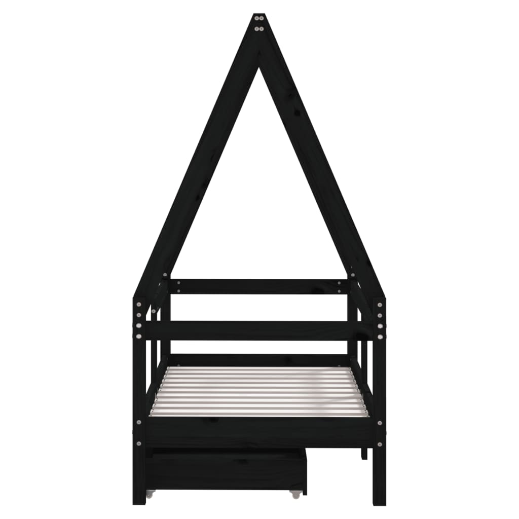 Estructura de cama infantil con cajones 70x140 cm pino macizo negro