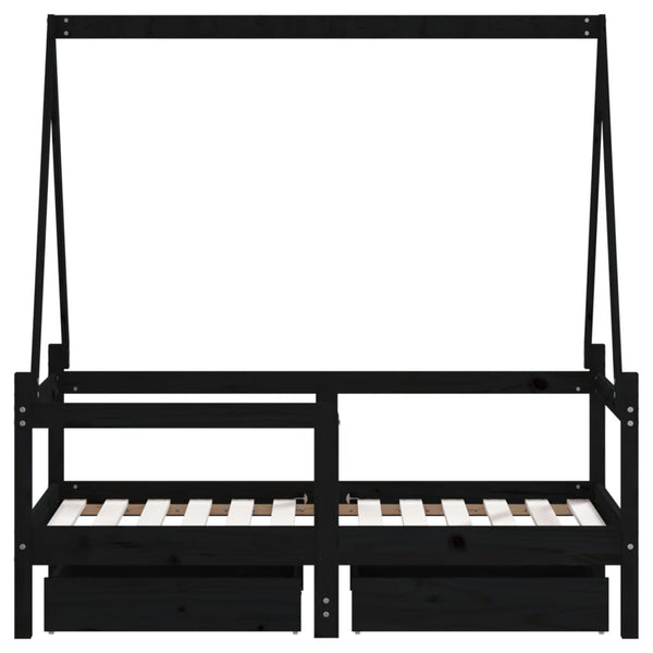 Estructura de cama infantil con cajones 70x140 cm pino macizo negro