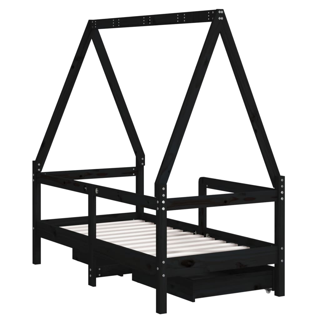 Estructura de cama infantil con cajones 70x140 cm pino macizo negro