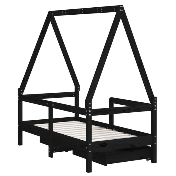 Estructura de cama infantil con cajones 70x140 cm pino macizo negro