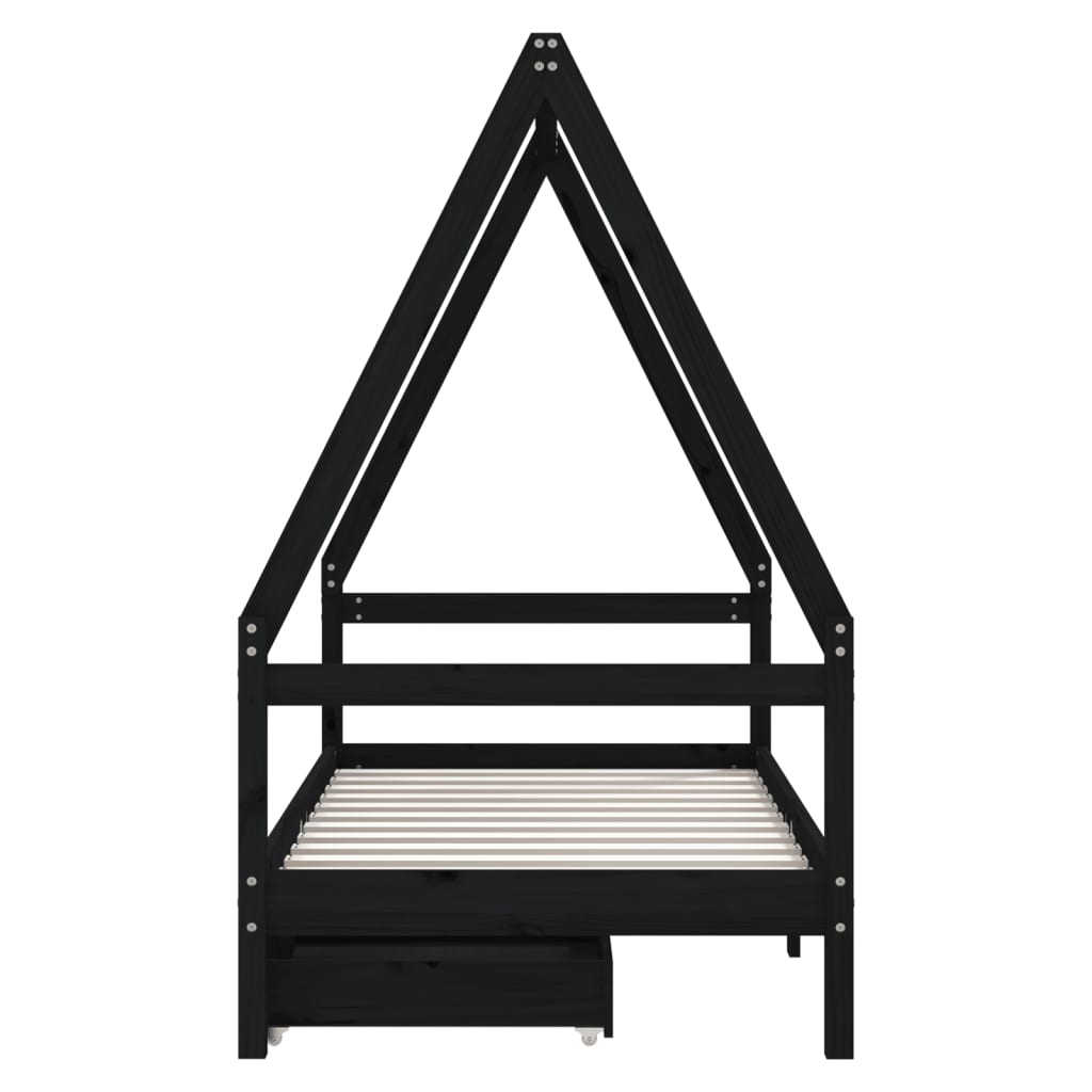 Estructura de cama infantil con cajones 80x160 cm pino macizo negro