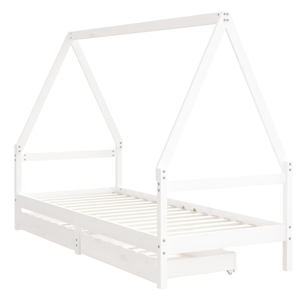 Children's bed frame with drawers 90x190cm solid pine white