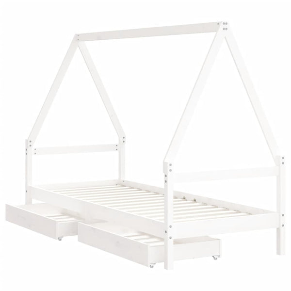 Children's bed frame with drawers 90x190cm solid pine white