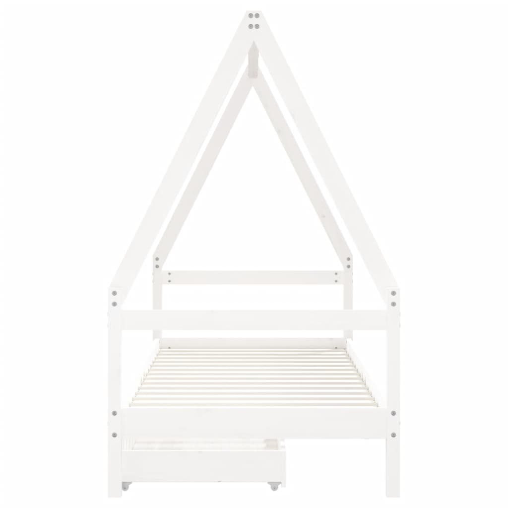 Estrutura cama infantil c/ gavetas 90x190cm pinho maciço branco