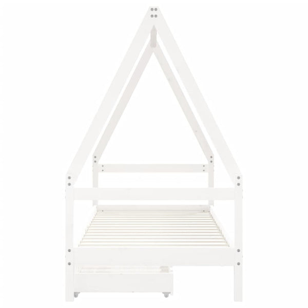 Children's bed frame with drawers 90x190cm solid pine white