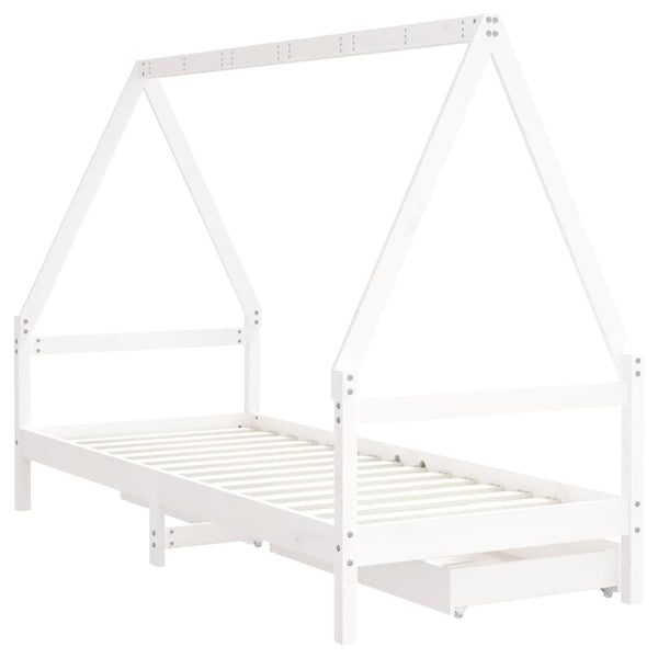 Children's bed frame with drawers 90x190cm solid pine white