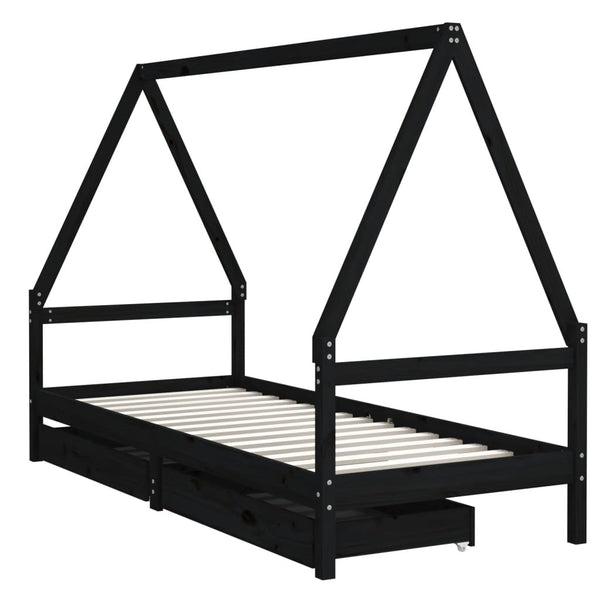 Estructura de cama infantil con cajones 90x190 cm pino macizo negro