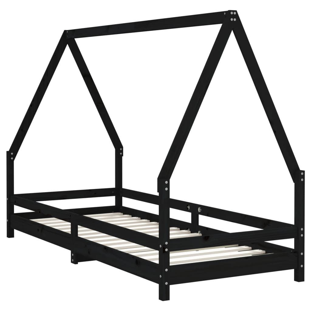 Estructura de cama infantil de pino macizo negro 80x200 cm