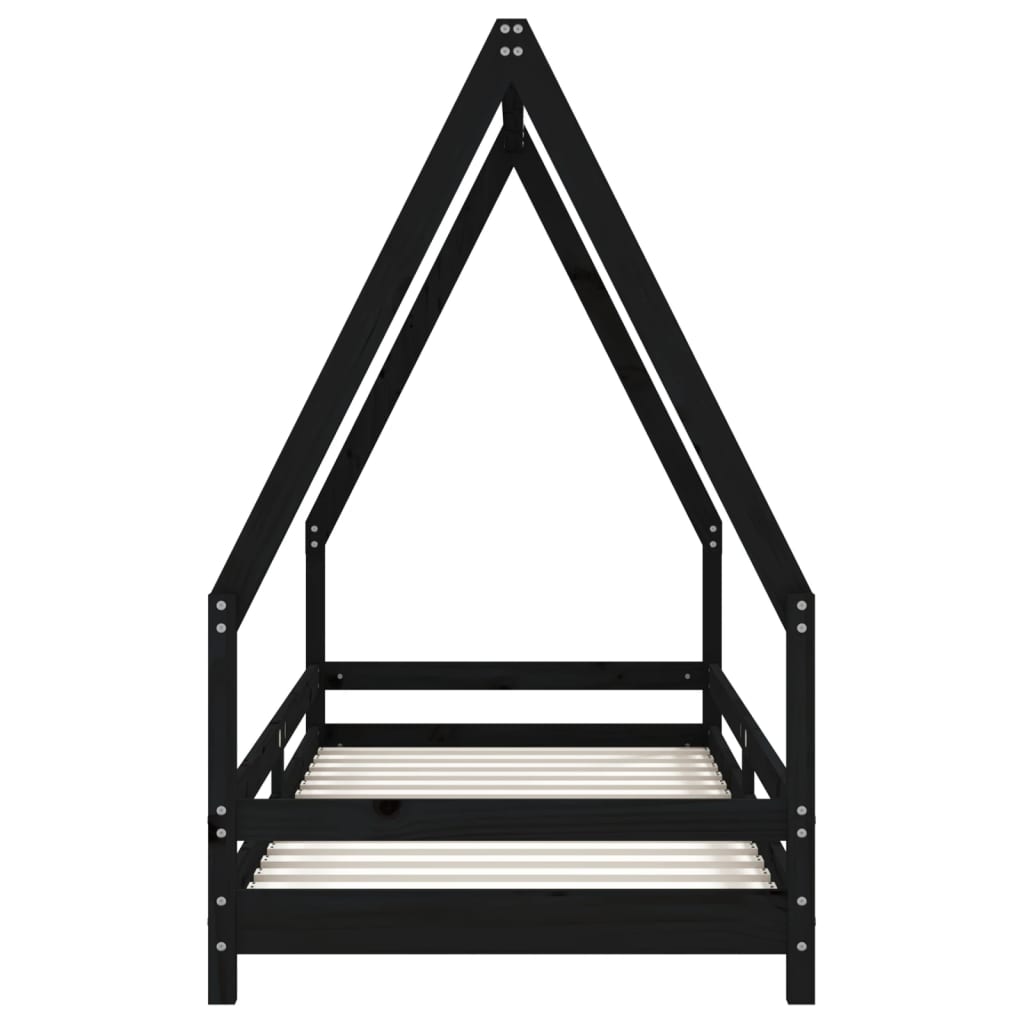 Children's bed frame 80x200 cm black solid pine