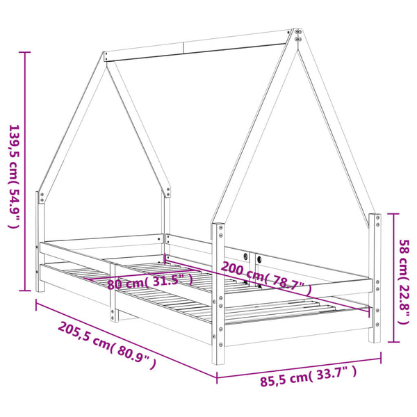 Children's bed frame 80x200 cm black solid pine