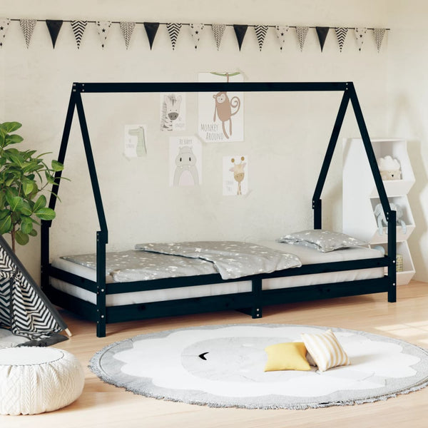 Children's bed frame 80x200 cm black solid pine