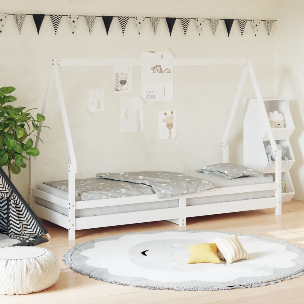 Estrutura de cama infantil 90x200 cm pinho maciço branco