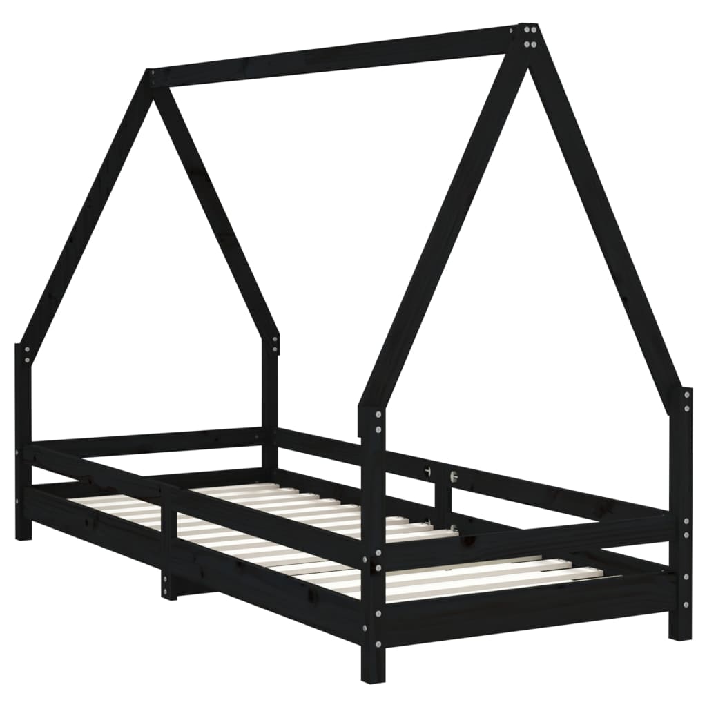 Estructura de cama infantil 90x200 cm pino macizo negro