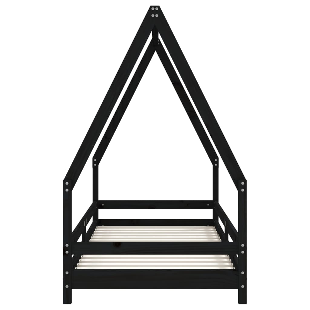 Children's bed frame 90x200 cm black solid pine